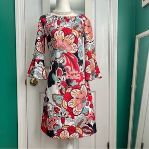 Women’s Floral A-Line Bell Sleeve Dress XS